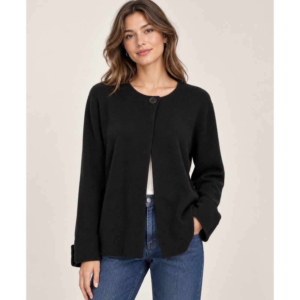 J by Anthropologie Black Peplum Back Cardigan Sweater XL Single Button Knit